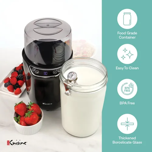 Miniatura 3 de Euro Cuisine YM360 Máquina para Hacer Yogur con control de tiempo y temperatura ajustable, tarro de vidrio de 2 cuartos de galón, termómetro GRATIS