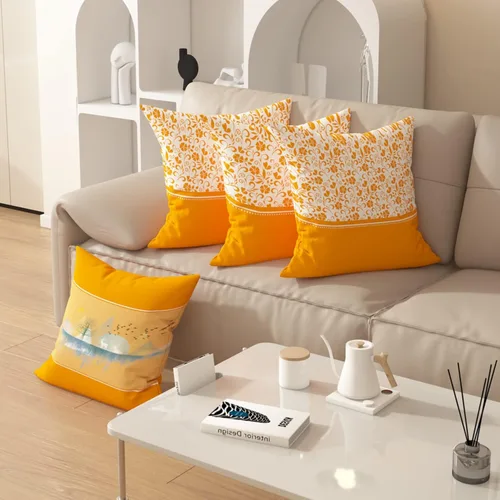 Miniatura 3 de Funda de almohada decorativa para sofá de sala de estar, patrón impreso de doble cara, funda de cojín naranja geométrica abstracta estilo nórdico