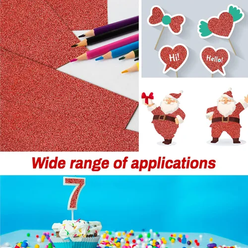 Miniatura 6 de Papel de cartulina con purpurina roja Sukh - Cartulina con purpurina para manualidades A4 gruesa, colores para Navidad, San Valentín, caja de Rojo