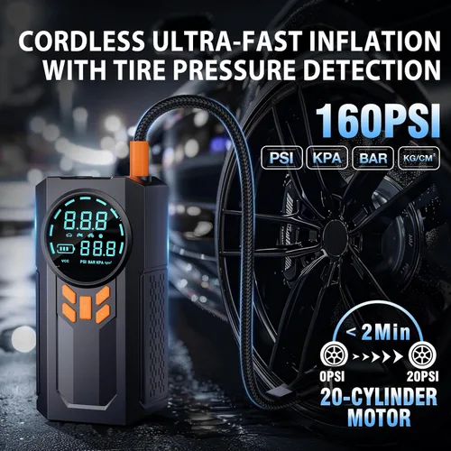 Miniatura 3 de Arrancador con compresor de aire, batería de 5000 A 160 PSI portátil (9.0 gas/8.0L diesel), batería de coche de 12 V con cables de puente