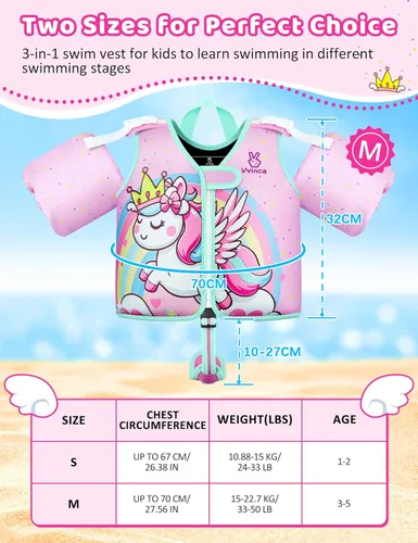 Miniatura 2 de Vvinca Toddler Swim Vest for Kids 24-50lbs,Toddler Floaties Puddle Pool Float Jumper 24-30-50 Pounds for Girls Boys Ages 1-5 with Detachable Arm
