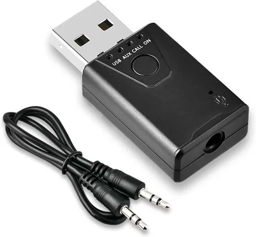Adaptador USB Bluetooth 5.4 para automóvil, receptor de música Bluetooth Plug & Play, kit de conector auxiliar de 0.138 in para automóvil, micrófono