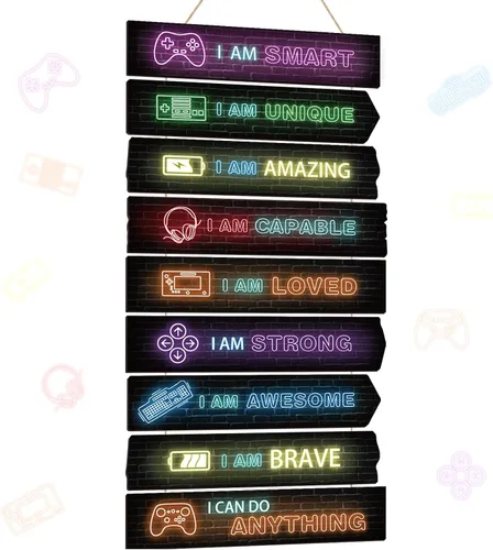 Miniatura 8 de Chunful Juego de 9 letreros de pared inspiradores para dormitorio de niños, decoración de pared inspiradora de madera, letrero de pared motivacional