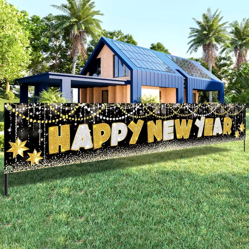 Miniatura 8 de KatchOn, XtraLarge Pancarta de Feliz Año Nuevo 2026-120X20 Pulgadas Letrero de Jardín de Año Nuevo para Decoraciones de Nochevieja 2026 Pancarta