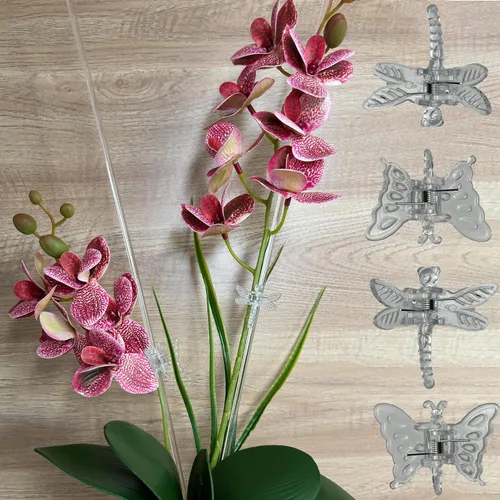 Miniatura 6 de 30 estacas acrílicas para plantas de jardín de un solo tallo para plantas, estacas transparentes para orquídeas y 30 clips de soporte para plantas