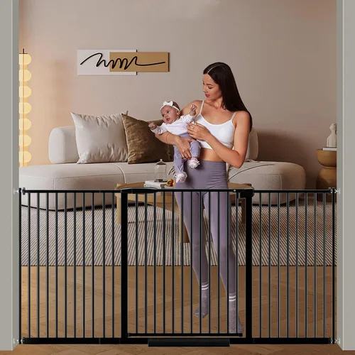 Miniatura 15 de DEARBB Puerta extra ancha para bebé, espacio ultra estrecho de 30.11 a 77.36 pulgadas, montado a presión, doble cerradura, cierre automático, puerta