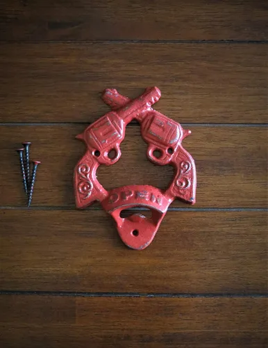 Cast Iron Wall Mounted Bottle Opener Southwest Western Cowboy Decor Mancave Kitchen Gameroom Patio Garage Colonial Red or Pick Color