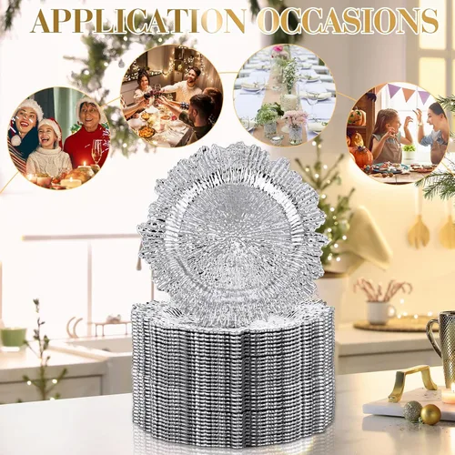 Miniatura 4 de Juego de 32 bajoplatos Reef para mesa de cena, bandeja de servicio, bajoplatos florales de plástico decorativos para decoración de mesa, para bodas