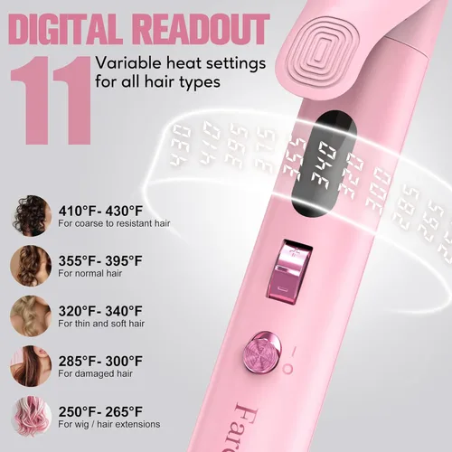 Miniatura 5 de FARERY Rizador de barril largo de 1 pulgada, rizador extra largo para cabello fino, infundido con aceite de argán y queratina, 11 temperaturas Rosa