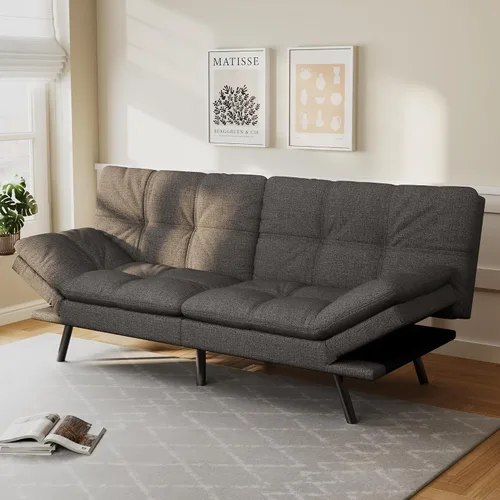 Miniatura 17 de Opoiar Sofá cama futón covertible de 71 pulgadas de largo, sofá futón de piel sintética, sofá biplaza moderno de espuma viscoelástica, sofá pequeño