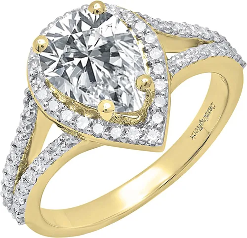 Miniatura 66 de Dazzlingrock Collection Anillo de compromiso con forma de lágrima y diamante blanco natural redondo de 0.45 quilates con halo de diamantes blancos
