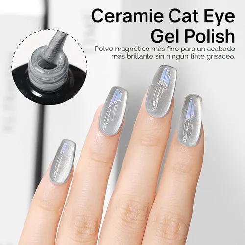 Miniatura 3 de MIZHSE Esmalte de uñas de gel de ojo de gato de 8 colores, juego de esmaltes de gel magnético con purpurina con barra magnética, holográfico Gel