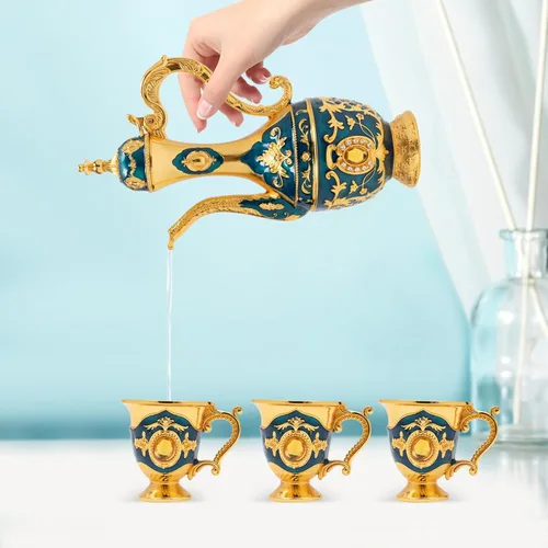 Miniatura 9 de Juego de tetera turca, juego de taza de café clásica azul con bandeja y 6 tazas de té turco vintage, taza de café para hogares, restaurantes