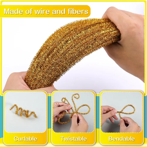Miniatura 3 de Juego de 100 limpiadores de tuberías de chenilla, con purpurina dorada para limpiapipas, manualidades, manualidades, decoración, tallos de felpilla