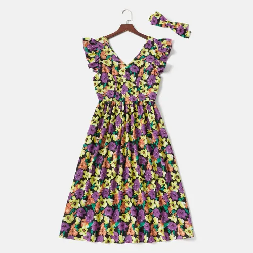 Miniatura 3 de Mommy and Me - Vestidos a juego con volantes florales y espalda descubierta, vestido de playa con cinturón autoatado para verano, mamá e hija