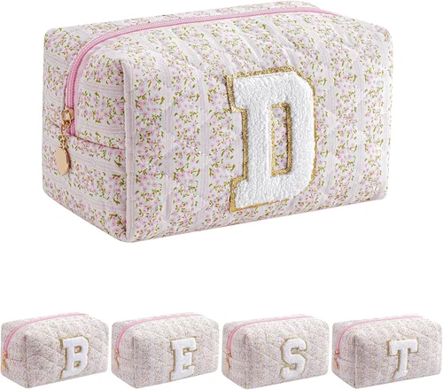 Miniatura 42 de Bolsa de maquillaje alfabética JOVAKIT, bolsa de cosméticos para mujeres, regalos de Navidad para niñas de 6 a 18 años, neceser de viaje con flores