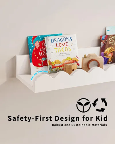 Miniatura 2 de G&W Gruwald Juego de 3 estantes para libros de guardería, decoración de guardería para bebés y niños pequeños, estantes festoneados, estante