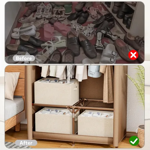 Miniatura 6 de 2 paquetes de organizador de zapatos para armario, se ajusta a 16-32 pares, contenedores de almacenamiento de zapatos de tela, cajas grandes de Beige