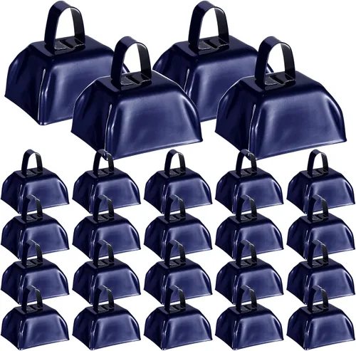 Miniatura 8 de 48 piezas de cencerros de metal con asas, grandes fabricantes de ruido, pequeños instrumentos de percusión de mano, cencerros para eventos de Púrpura