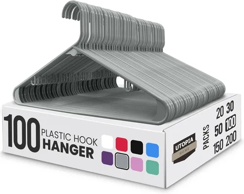 Miniatura 11 de Perchas de plástico Utopia Home estándar para hogar de color negro, perchas tubulares para la ropa, resistentes, finas y elegantes Blanco