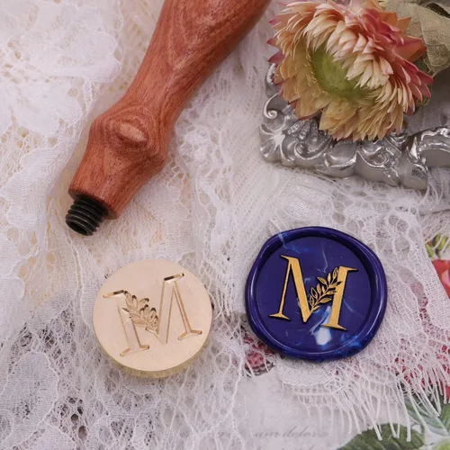 Miniatura 5 de SWANGSA Sello de cera con inicial alfabética M, sello de cera vintage elegante con hojas botánicas para invitación de fiesta de boda, envoltorio