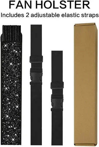 Miniatura 4 de Abanico de Mano Plegable Grande con Purpurina Clack con Funda, Botas en el Suelo Saltando, Abanico de Mano Plegable para Hombres y Mujeres para Negro