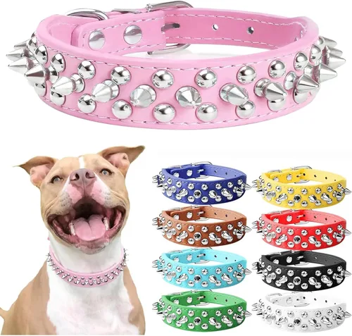 Miniatura 10 de Collar de perro y gato rojo con púas pequeñas para perros pequeños y medianos machos hembras – Collar ajustable con tachuelas – Collar de perro