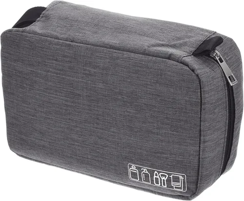 PATIKIL Neceser de viaje, organizador de maquillaje portátil, bolsa de aseo impermeable con gancho para colgar para hombres y mujeres, Gris