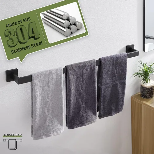 Miniatura 5 de KOKOSIRI Barra de Toalla Individual de 32 Pulgadas, Soporte de Toalla para Baño o Cocina, Toallero de Pared de Acero Inoxidable SUS304, Negro Mate