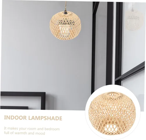 Miniatura 3 de Pantalla tejida de bambú para interiores, accesorio de cubierta de luz colgante para dormitorio, pantalla de lámpara de estilo simple