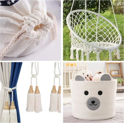 Miniatura 5 de Cuerda de Algodón 8mm x 20 Yardas - Cuerda de Macramé Natural Sin Blanquear - Cuerda de Algodón Trenzada de 3 Hilos para Colgar en la Pared, Blanco