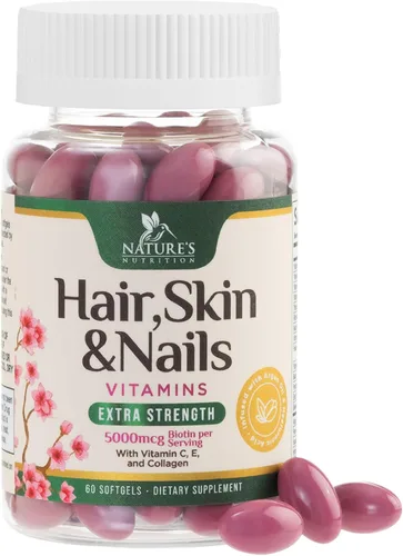 Vitaminas para el cabello, la piel y las uñas, biotina, 5000 mcg por porción, apoyo extra fuerte para el crecimiento del cabello para mujeres con