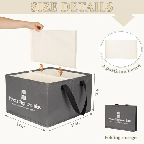 Miniatura 2 de Flenpptly Contenedores organizadores para congelador, paquete de 2 contenedores organizadores plegables para congelador profundo de 15 x 14 x 9