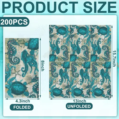 Miniatura 3 de Sinmoe 200 servilletas desechables para invitados, toallas de mano de playa de verano para baño, servilletas de papel desechables de 2 capas