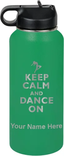 Miniatura 30 de LaserGram Botella de agua personalizada, mantén la calma y baila, acero inoxidable de doble pared aislada al vacío con popote superior, regalo Rosa