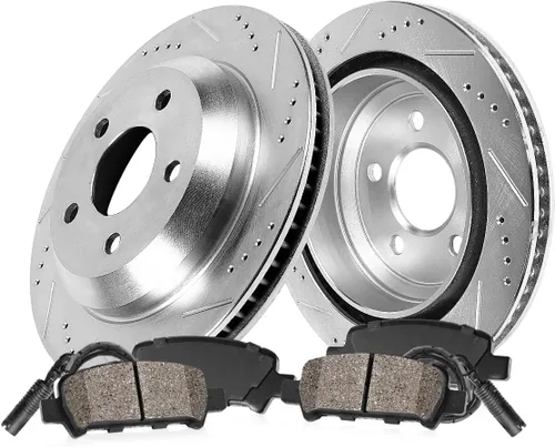 Callahan BRAKE PARTS Rotores de disco de freno ranurados traseros de 11.811 in y pastillas de freno de cerámica + kit de freno de hardware +
