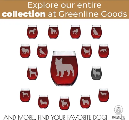 Miniatura 6 de Greenline Goods Copas de vino sin tallo de Bulldog Francés (Juego de 2) - Único para amantes de perros - Silueta de Frenchie de 2 caras grabada