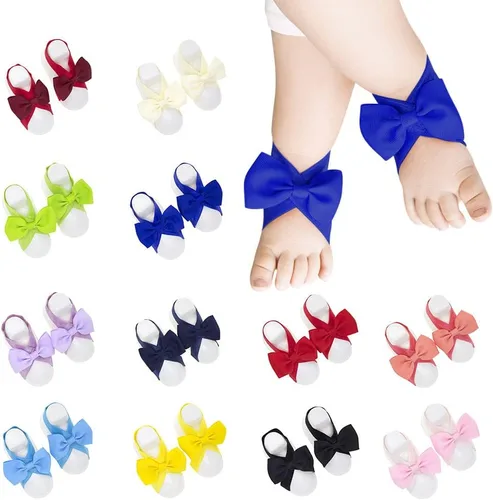 12 pares de sandalias descalzas con correa de pie con lazo para bebés recién nacidos y niños pequeños, lindos accesorios para bebés, tipo 2