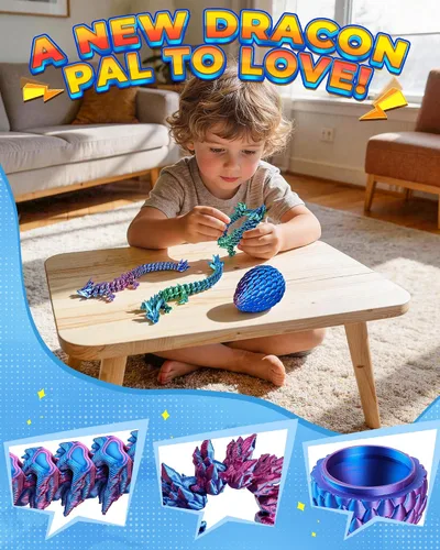 Miniatura 3 de Rapean Huevos de dragón impresos en 3D de 8 pulgadas, rellenos de cesta de Pascua para niños y adolescentes, juguetes de dragón articulados