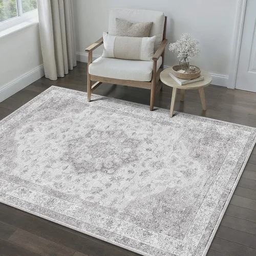 Miniatura 11 de PureCozy - Alfombra de área beige de 8 x 10, lavable, vintage, alfombra para sala de estar, dormitorio, gran alfombra suave retro de pelo bajo
