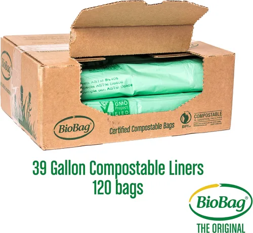 Miniatura 5 de BioBag (USA) The Original Compostable Bag, 39 galones, 120 unidades, bolsas de basura compostables 100% certificadas para residuos de alimentos