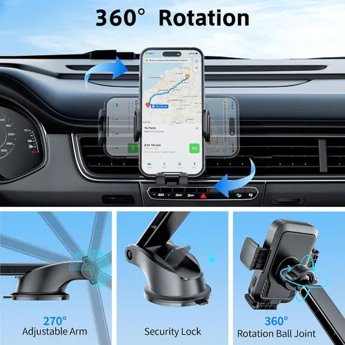 Miniatura 6 de SONRU Cargador inalámbrico Qi de 15 W, cargador inalámbrico de coche de carga rápida, sujeción automática, soporte de succión para salpicadero