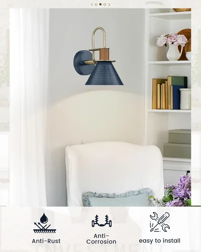 Miniatura 5 de Apliques de Pared Rústicos Juego de Dos, HWH Aplique de Pared Interior de 1 Luz Lámpara de Tocador de Granero, Lámpara de Pared de Granero Azul