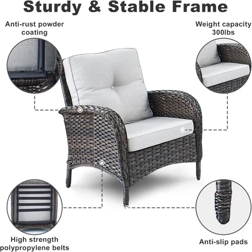 Miniatura 3 de HUMMUH Juego de 2 sillas de mimbre para exteriores, sillas de comedor con respaldo alto y asiento profundo para jardín, porche, patio trasero