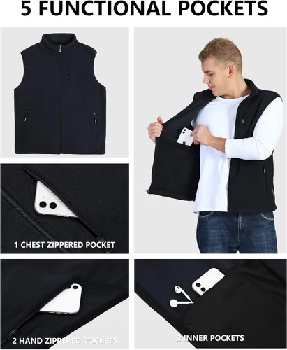 Miniatura 3 de Outdoor Ventures - Chaleco de forro polar ligero con cremallera completa para hombre, con 5 bolsillos, cálido invierno, sin mangas, chaqueta informal