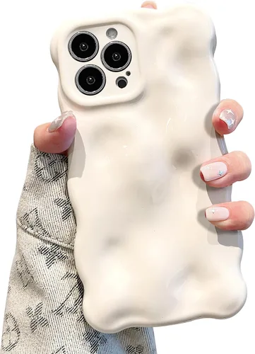 UEEBAI Funda ondulada para iPhone 12 Pro Max, bonita cubierta plateada con forma de onda para iPhone, bonita funda estética 3D para teléfono, Blanco