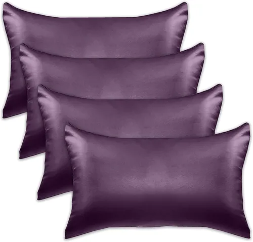 Miniatura 48 de Elegant Comfort Juego de 4 fundas de almohada de satén de viscosa refrescante con cierre de cremallera oculto, suave como la seda para el cuidado