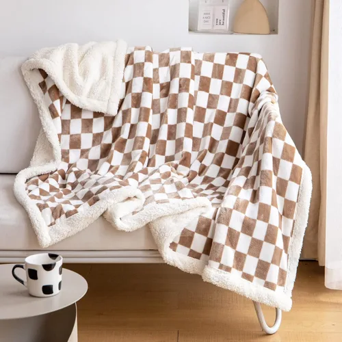 Miniatura 10 de LOMAO - Manta de sherpa de forro polar con patrón a cuadros, suave y gruesa, lujosa, cálida y acogedora para sofá, cama o sillón, para todas