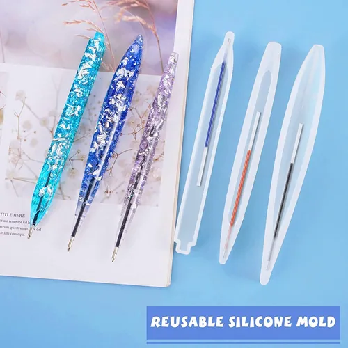 Miniatura 6 de JANYUN 3 piezas de moldes de resina en forma de bolígrafo, moldes de silicona para bolígrafos de resina epoxi, moldes de resina para fundición