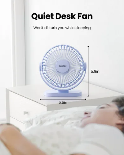 Miniatura 4 de Gaiatop Ventilador de escritorio USB, 5.5 pulgadas, pequeño, silencioso, potente, 3 velocidades, rotación de 90°, mini ventiladores de mesa de Azul